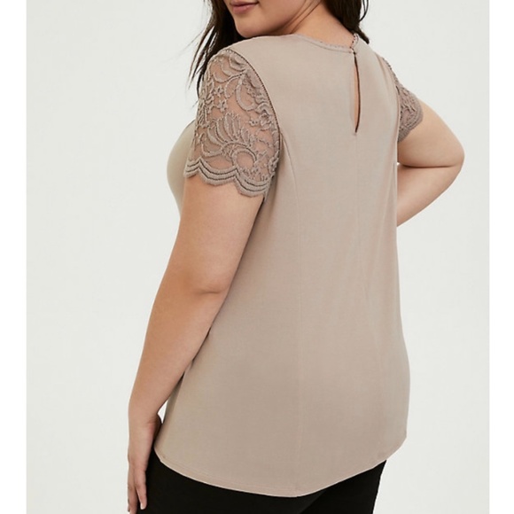 Torrid Women's Taupe Studio Knit & Lace Top - Picture 2 of 10